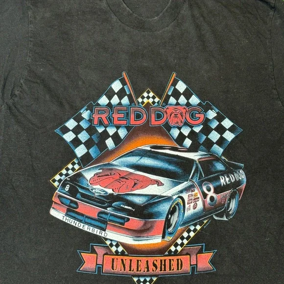 Vintage 90s Red Dog Nascar Thunderbird Baddest In The Pit Mens Large T Shirt Shirts
